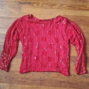 Vintage Red Sequin Long Sleeve Top by Siruti